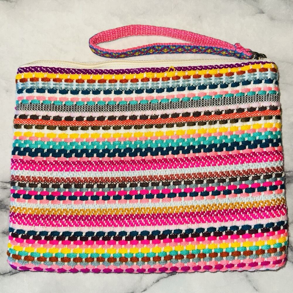 NWOT America & Beyond Hand Embellished Wristlet Bag Wallet Pouch 10x8" Boho Chic - Picture 2 of 6